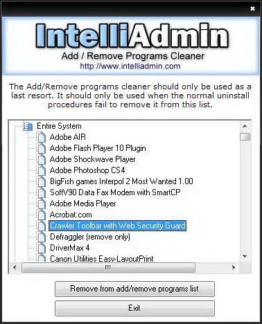 add remove programs list